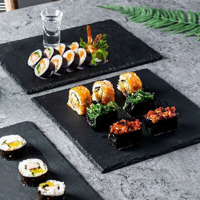 Natural Slate Charcuterie Board Set - Stylish 20x20cm Black Serving Plates for Entertaining