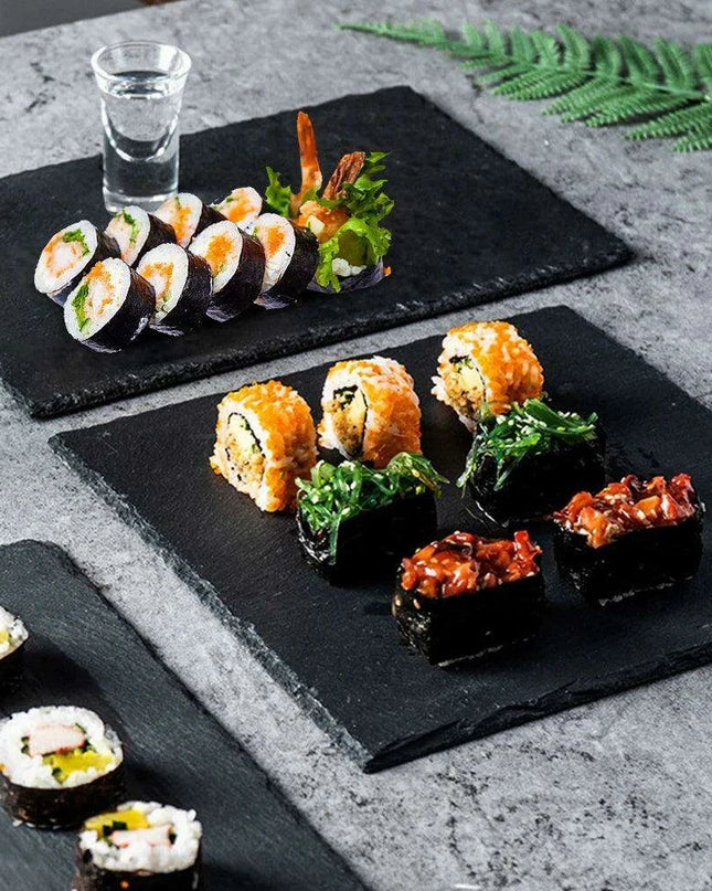 Natural Slate Charcuterie Board Set - Stylish 20x20cm Black Serving Plates for Entertaining