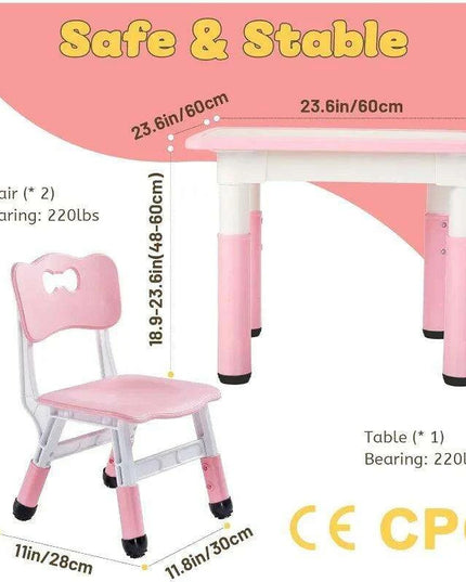 Versatile Activity Table and Chair Set for Kids with 2 Adjustable Chairs - Ideal Creative Space for Ages 3-8