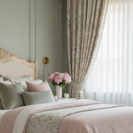 Powder Cream Jacquard Chenille Blackout Curtains