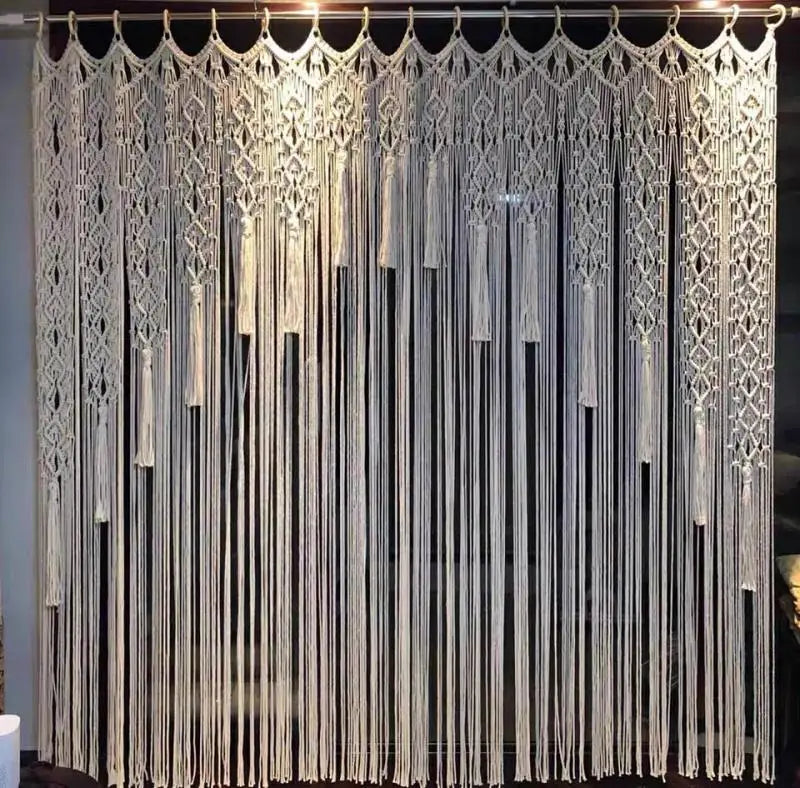 Hand-Woven Macrame Cotton Door Curtain & Wall Tapestry – Boho Wedding Backdrop