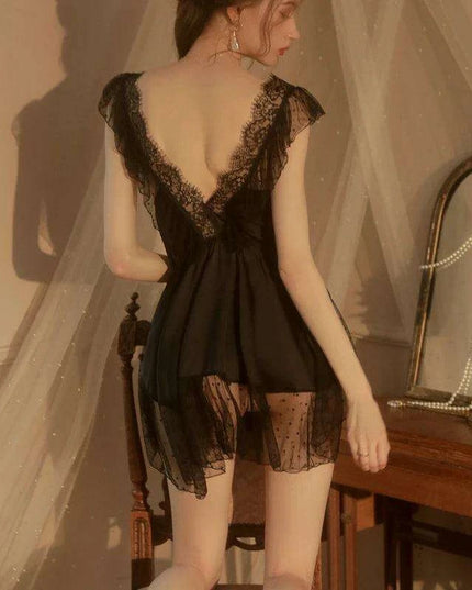 Elegant French Lace Chemise Nightgown for Women - Soft V-neck Sleepwear