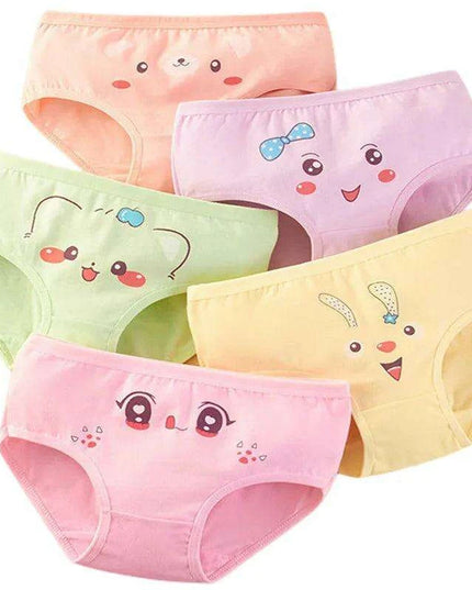 4 pcs Girls' Cotton Briefs Collection - Soft, Breathable & Playful Patterns for Kids