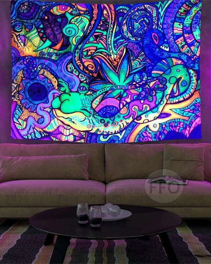 Celestial Dreamscape Astronaut Glow-in-the-Dark UV Tapestry - Captivating Home Decor Piece