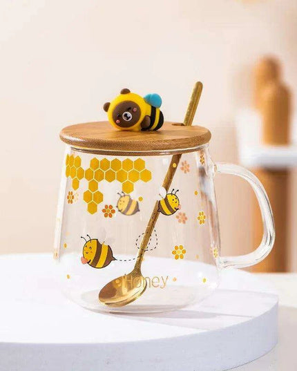Adorable Bee-Themed Ceramic Cup with Lid – 400ml Whimsical Coffee & Tea Mug for Breakfast and Celebrations