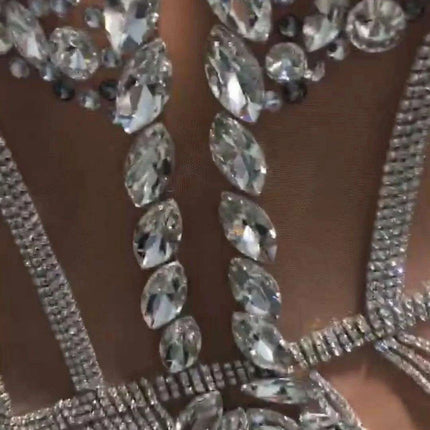 Glistening Sheer Mini Dress with Dazzling Rhinestone Fringes