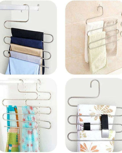 Streamlined 5-Tier Stainless Steel Pant Holder with Advanced Grip Technology for Closet and Bathroom Organization