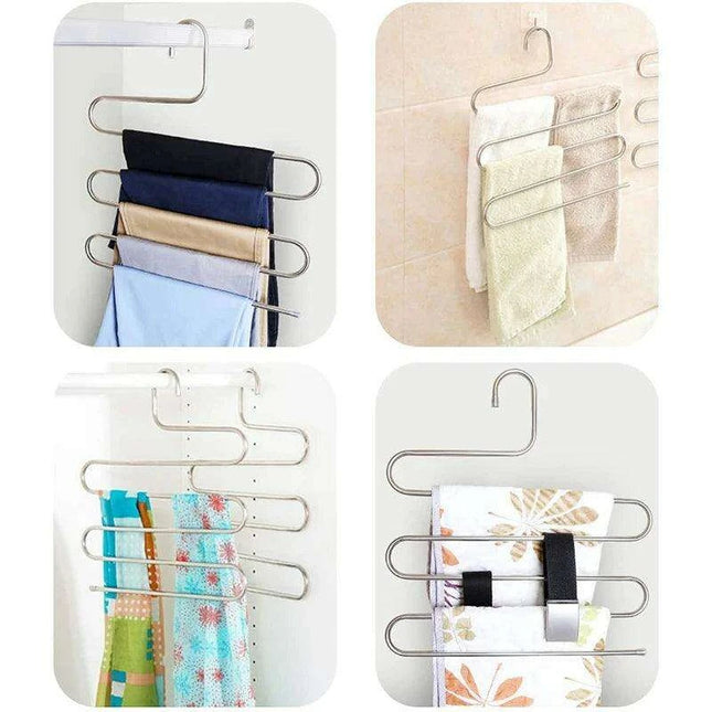 Streamlined 5-Tier Stainless Steel Pant Holder with Advanced Grip Technology for Closet and Bathroom Organization