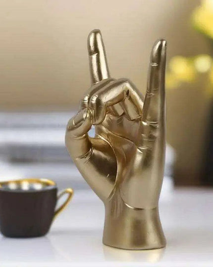 Rock and Roll Hand Gesture Sculpture for Dynamic Home Decoration