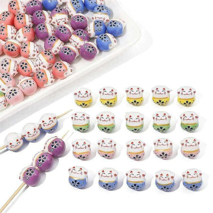 Set of 2 Artisan 14mm Ceramic Lucky Cat Charms for Creative Jewelry Designs