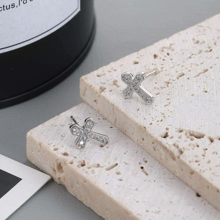 Rhinestone Cross Clip-On Stud Earrings - Stylish 925 Silver Accessories for All Occasions