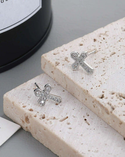 Rhinestone Cross Clip-On Stud Earrings - Stylish 925 Silver Accessories for All Occasions