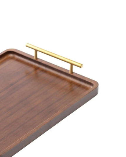 Chic Wooden Serving Tray with Metallic Handles - Stylish Snack and Decor Piece for Every Event