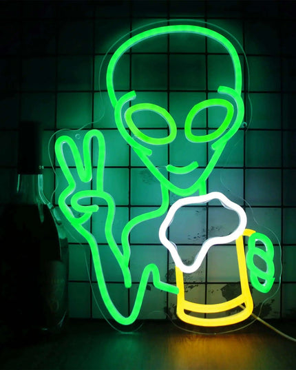 Alien Cheers LED Neon Light - Unique Illuminated Decor for Game Rooms and Bars