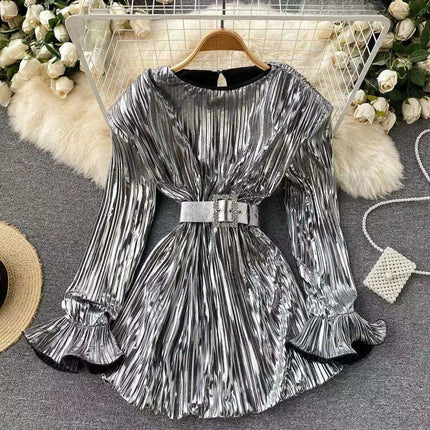 Sophisticated Women's Solid Color Round Neck Wrap Gown