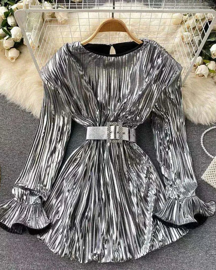 Sophisticated Women's Solid Color Round Neck Wrap Gown