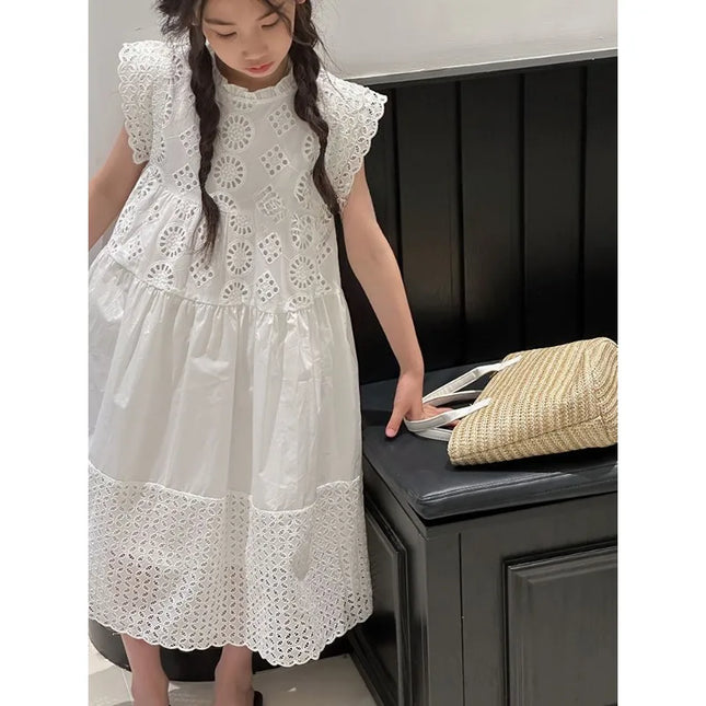 Shop1102733210 Cotton Lace White Dress for Girls - Princess Style, Sum