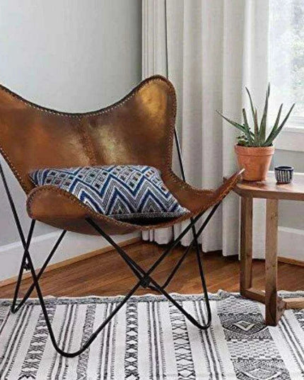 Vintage Brown Leather Butterfly Chair - Stylish Versatile Seating Addition