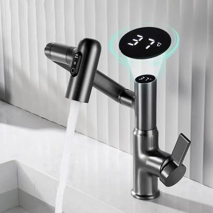 Rotatable Single-Hole Faucet with Temperature Display & Pull-O