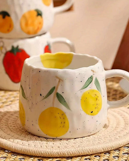 Cheerful Fruit-Themed 300ml Ceramic Mug & Plate Set – Ideal Gift for Children and Breakfast Enthusiasts