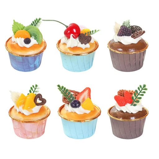 Set of 6 Lifelike Faux Cupcake Decorations for Home and Event Enhancement