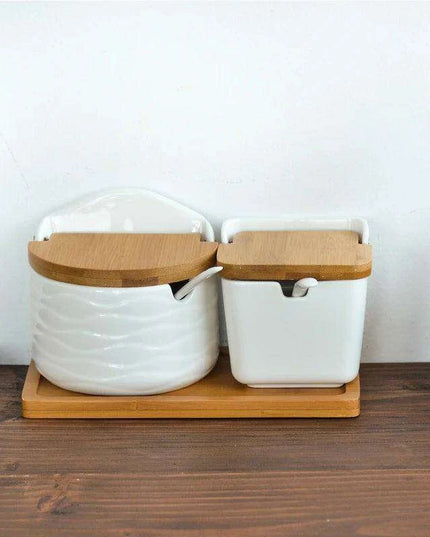 Chic European Ceramic Spice Storage Set with Salt Box & Condiment Organizer