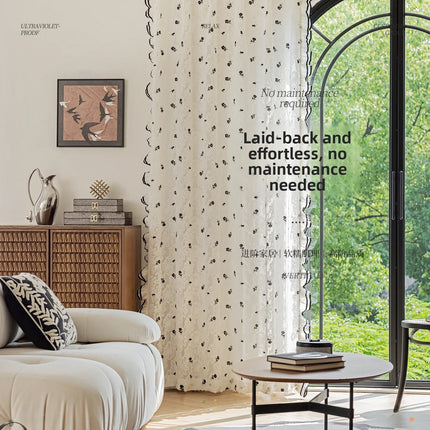French Black Rose Embroidered Sheer Curtain — Light-Permeable, Custom Length