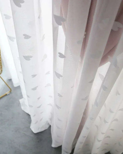 Charming Heart-Embroidered Tulle Blackout Curtains for Baby Girls' Princess Rooms - Single Panel in Double Pink