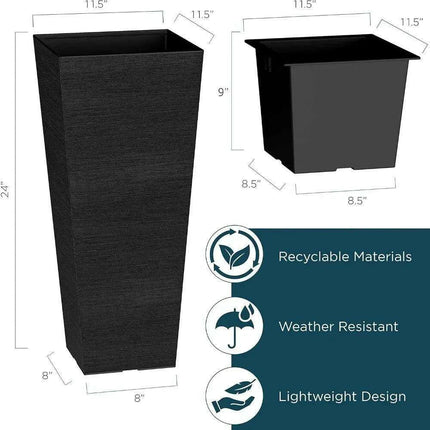 Sleek Black Tall Planters Set - 24-Inch Outdoor Flower Pot Collection