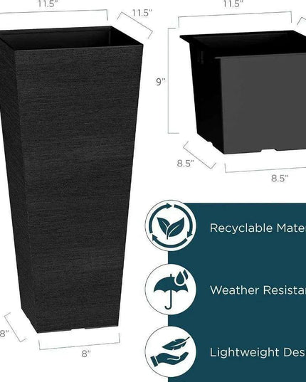 Sleek Black Tall Planters Set - 24-Inch Outdoor Flower Pot Collection