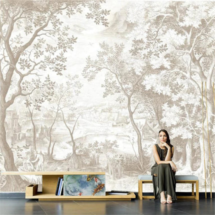 3D French Forest Landscape Wallpaper Mural – Hand-Painted, Custom Size