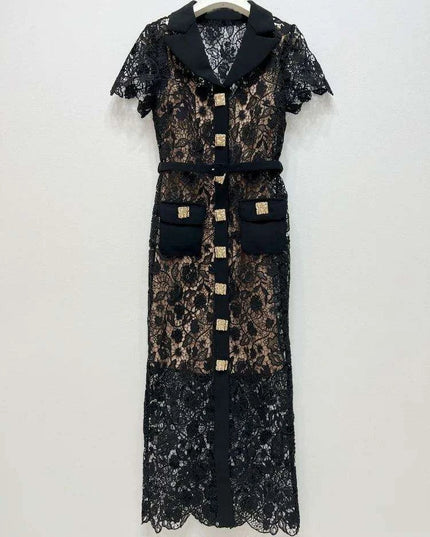 Floral Lace Midi Mini Dress for Women - Spring/Summer Collection, Short Sleeve, Single Breasted, Perfect for Bridesmaids