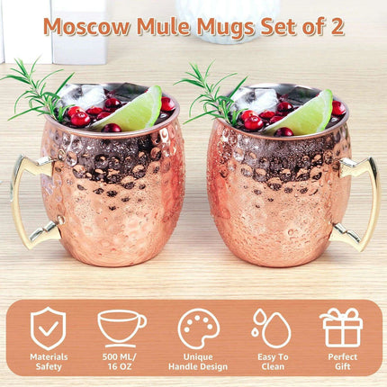 Elegant Rose Gold Handcrafted Moscow Mule Mugs - Premium 16oz Stainless Steel Drinkware