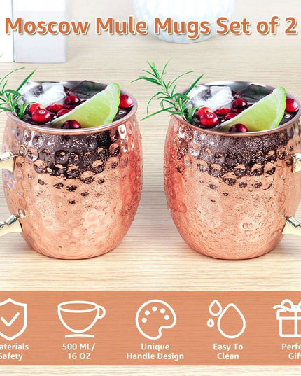 Elegant Rose Gold Handcrafted Moscow Mule Mugs - Premium 16oz Stainless Steel Drinkware