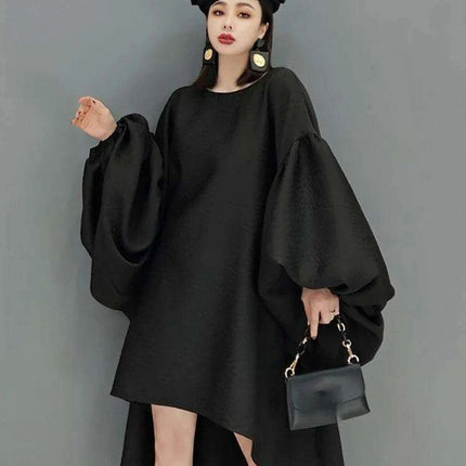 Batwing Sleeve Solid Color Dress for Autumn