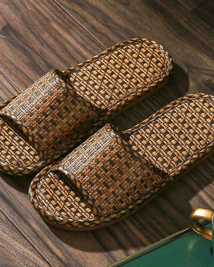Unisex Comfortable Bamboo Woven Sandals - Non-Slip Rattan Grass Slippers for Spring and Summer