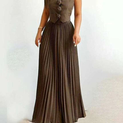 Sophisticated 2-Piece Floral Waistcoat and Flowing Skirt Set for Women