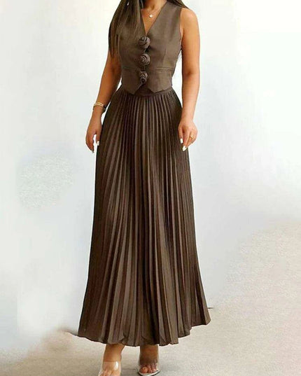 Sophisticated 2-Piece Floral Waistcoat and Flowing Skirt Set for Women