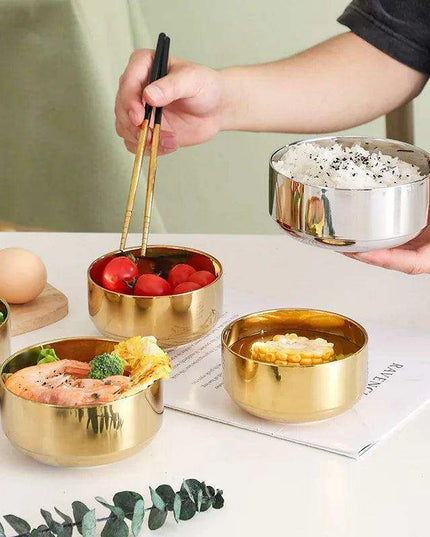 Elegant Dual-Layer Stainless Steel Bowls - Essential for Modern Korean Dining