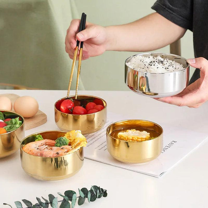 Elegant Dual-Layer Stainless Steel Bowls - Essential for Modern Korean Dining