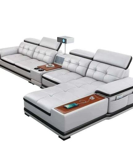 Elegant Italian Leather Bluetooth Sofa Set with Massage Features, Integrated Speaker, Projector, USB Charging Ports, and Convenient Cup Holder - Contemporary Comfort Solution