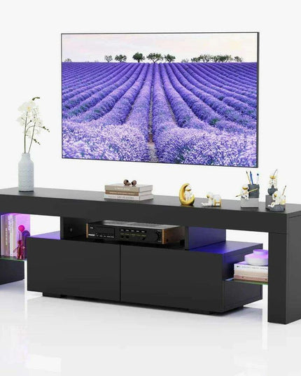 Sleek LED-Illuminated TV Stand with Glass Shelves and Storage, Fits TVs up to 70 Inches