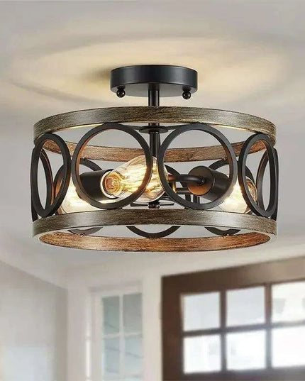Rustic Farmhouse Circular Chandelier with Wood Grain Finish for Elegant Home and Restaurant Lighting