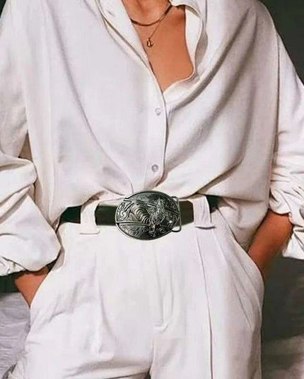 Retro Punk Cowboy Style Metal Buckle Belt for Men - Customizable Fit with Unique Embossed Detailing