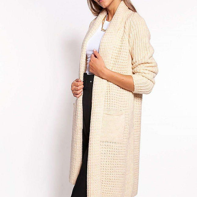 Shawl Collar Waffle Knit Cardigan for Cozy Elegance