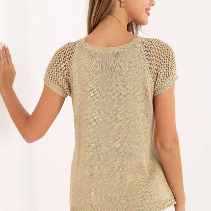 Short Sleeve Metallic Viscose Fiber Blended Sweater 215793 - Très Elite