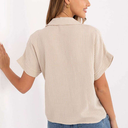 Short Sleeve Shirt Model 215931 Beige Cotton Muslin - Très Elite
