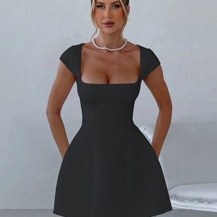 Short Sleeve Square Neck Vest A-Line Dress - Très Elite