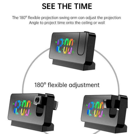 Silent Rotating LED Projection Alarm Clock with Digital Thermometer and Customizable Display..