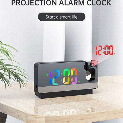 Silent Rotating LED Projection Alarm Clock with Digital Thermometer and Customizable Display..